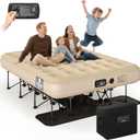 Simpli Comfy Queen EZ Bed Self-Inflating Air Mattress with Built-in Frame, Pump and Wheeled Case, Blow Up Inflatable Rolling Air Bed on Wheels
