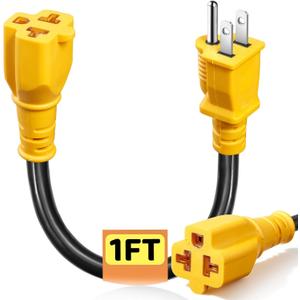 12 inch 15 Amp Household to 20 Amp AC Power Adapter Cable 12AWG, [4 in 1] NEMA 5-15P to 5-15R, 5-20R, 6-15R, 6-20R T Blade Adaptor, 15A 125V to 20A 250V, 15Amp 125V to 20Amp 250V Extension Cord