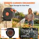 New Retractable Garden Hose Reel 1/2 inch x 85 ft Any Length Lock 9 Pattern Nozzle Wall-Mounted Automatic Slow Return 180° Swivel UV Resistant Heavy Duty Hose Reels for Outside