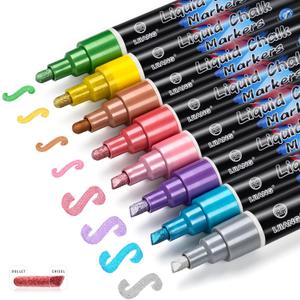 IJIANG Liquid Chalk Markers - Metallic 8Colors, Chalk Markers - 6mm Reversible Tip for Glass, Window, Cars, Chalkboard, Whiteboard, Blackboard Signs