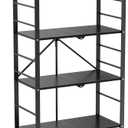 Himix Storage Shelves with 20 Hooks, 4-Tier Foldable Shelves for Storage, Folding Shelf Unit Pantry Shelves with Wheels, Metal Shelving Storage Rack Shelf for Kitchen Garage Home, Black - No Assembly