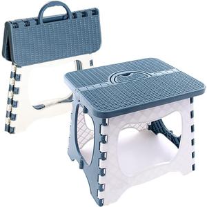 QSYW Folding Step Stool Compact Plastic Foldable Step Stool Holds Up to 200 lbs, 12 inches, 30cm，Anti Slip(Blue) 1PCS