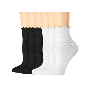 Mcool Mary Womens Socks, Ruffle Turn-Cuff Casual Ankle Breathable Cool Knit Cotton Lettuce Crew Frilly Sock, 6 Pack