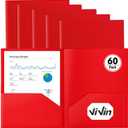 ViVin 60-Pack Red Plastic Folders with Pockets, Two Pocket Folders, Plastic Pocket Folders for School, Office and Home