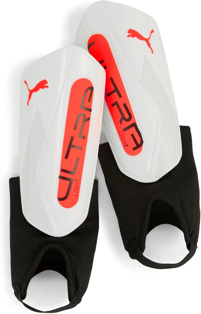 PUMA Mens Ultra Light Ankle Shinguards Soccer Cleats - Black (X-Small, PUMA White-Glowing Red SS25)