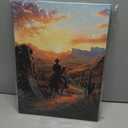 Western Cowboy Pictures Wall Decor Sunset Desert Landscape Prints Art Vintage Western Canvas Wall Art Mountain Painting Artwork For Living Room Bedroom Office Home Decorations Gifts For Men Women  (16"L x 12"W)