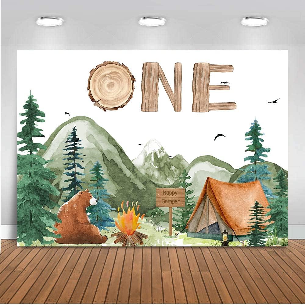 Happy Camper Backdrop One Happy Camper Decorations Boy's 1st Birthday Party Photography Background Forest Camping Birthday Backdrop One Happy Camper Banner (7x5ft)