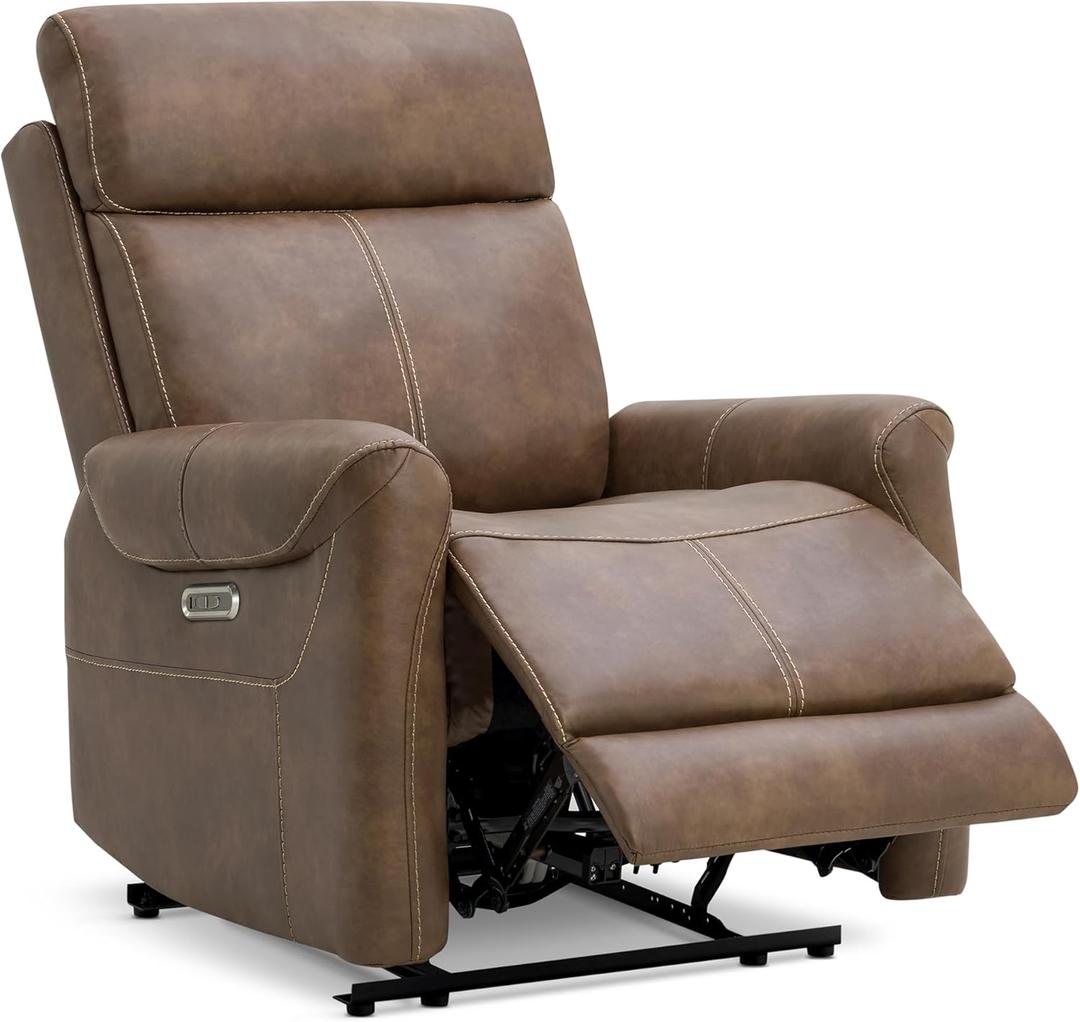 Leather Recliner Chair for Adults Wall Hugger RV Recliner with USB Charging Ports Electric Power Reclining Sofa for Living Room Home Theater Seating Bedroom (Brown)