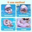 Mambobaby Float with Canopy and Tail New Upgraded Non-Inflatable Baby Pool Float Mambo Float Swim Trainer Solid Infant Swim Float Adjustable Pearl Foam Baby Swim Ring (Doughnut Pink)