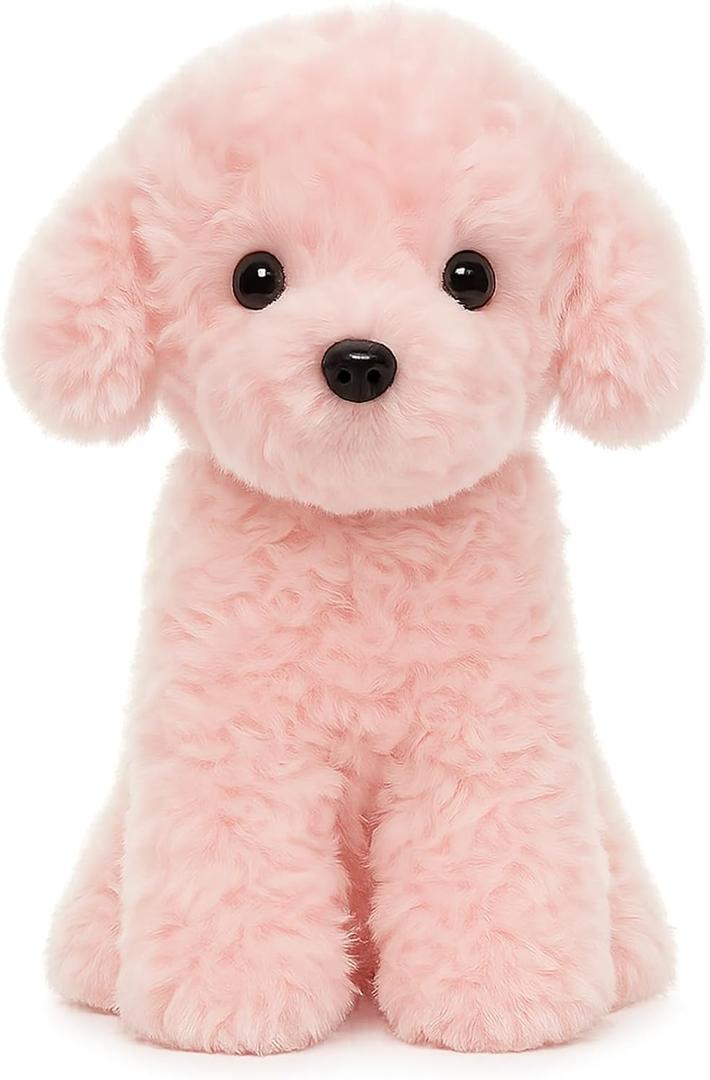 Pink Puppy Dog Stuffed Animals Plush Toys, Pink Toy Poodle Bichon Frise Maltese Stuffed Dog Plush, for Girls, Kids, Babies, Birthday, Easter, Christmas -12.6 inches