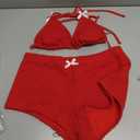 ZAFUL Red Women's Bikini Shorts Sets Bow Sexy Halter Triangle Bikini Two Piece Bathing Suit Shorts Knit Y2K Boyshort Swimsuits for Vacation, Red,  L