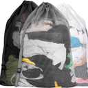 Mesh Laundry Bags with Adjustable Shoulder Strap, 24" x 36" Heavy Duty Nylon, Drawstring Closure, 3-Pack, Mixed Colors (Grey, White, Black-1)
