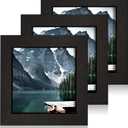 4x4 Black Picture Frames set of 3, Made of Wooden and Real Glass Small Square frame - Display on Table Desk Top or Wall Hanging