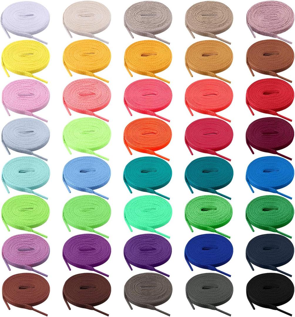 BQTQ 40 Pairs Colored Shoe laces Flat Shoelaces Multipack Shoestrings for Sneakers Skates Sport Shoes Boots (40 Colors) (47 inches)