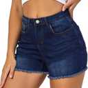 VIPONES Women Mid Rise Jeans Shorts Frayed Raw Hem Summer Stretchy Casual Denim Shorts (14, 81-Blue)