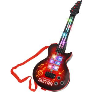 Kids Guitar Toy for 3 Year Old Boy Gift 21 Inches Electric Guitars with 4 Strings for Toddlers Light Up Music Toys for Boys Girls Gifts Ages 3 4 5 (Red)