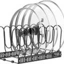 Pot and Pan Organizer Rack for Cabinet, Pot Lid Organizer with 7 Adjustable Dividers, Pan Holder Storage Rack for Kitchen Cabinet, Black
