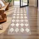 Lahome Zelie Machine Washable Bathroom Rugs Runner, 2x5 Non Slip Entryway Rugs Indoor Kitchen Runner Rug, Moroccan Trellis Non Skid Carpet Runners for Bedside Entrance Laundry Room, Beige