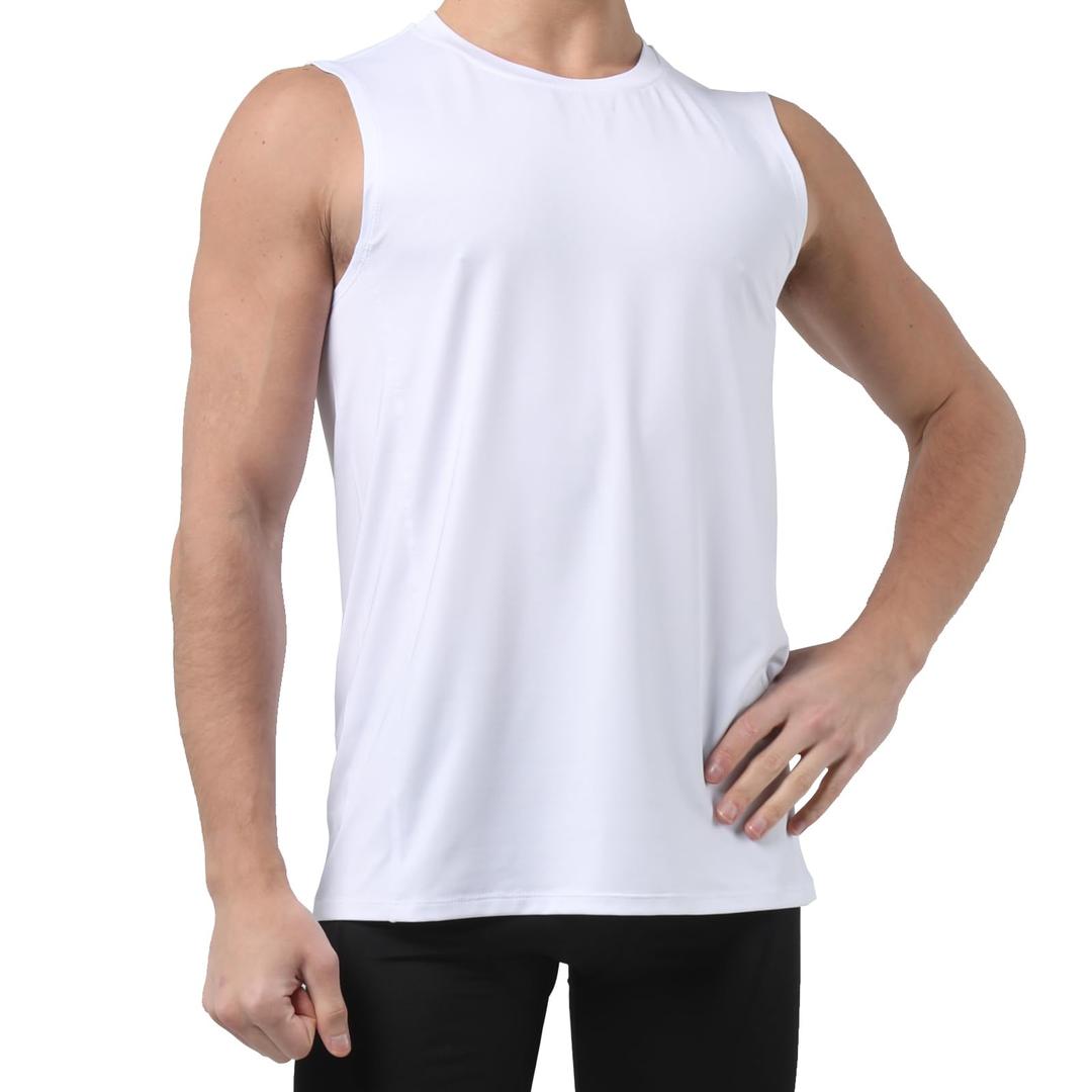 WXUP HOPS Men’s Sleeveless Performance Workout Tank Top - Moisture-Wicking & Quick Dry Gym Muscle Shirt for Running Fitness Basketball Outdoor Sports (White1, S)