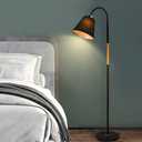 RUNNUP Adjustable Gooseneck Floor Lamp Bedside Floor Lamps Metal Single Modern Minimalist Standing Light with Cone Fabric Shade in Black