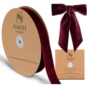 Burgundy Velvet Ribbon 1'' 25 Yards for Christmas Tree, Gift Wrapping, Flower Bouquet, Wreath Decorations, Bow Making (1 x 900 in)