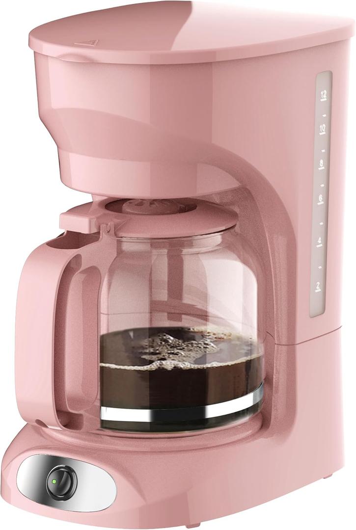 MÜELLERHOME 12-Cup Pink Coffee Maker - Borosilicate Carafe, Auto-Off, Pink Accessories, Reusable Filter, Anti-Drip, Kitchen Appliances, Keep-Warm Function, Kitchen Décor