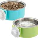 Mechpia 2 Pieces Crate Dog Bowl, Removable Stainless Steel Pet Kennel Hanging Food Water Feeder Bowl Cage Coop Cup for Puppy Medium Dog Cat Rabbit Ferret Bird (Blue,Green)