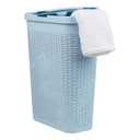Mind Reader 40L Slim Laundry Hamper, Clothes Basket, Lid, Wicker Design, Plastic, 18"L x 10.4"W x 23.5"H, Baby Blue