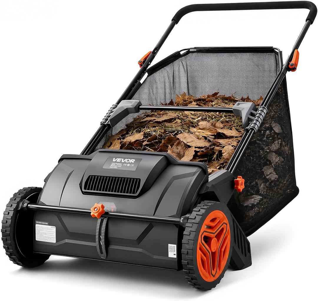 VEVOR Push Lawn Sweeper 21" Leaf & Grass Collector 3.5 cu. ft. Hopper Bag