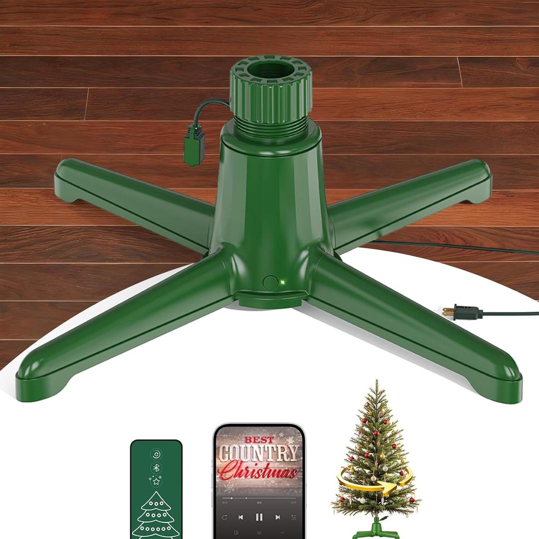 Patent Pending Musical Rotating Christmas Tree Stand, UL Certified Up to 9ft 120 lb Artificial Christmas Tree with Speaker, Spinning Stand with Remote, Fit for 1.25-2" in Tree Poles - 800W