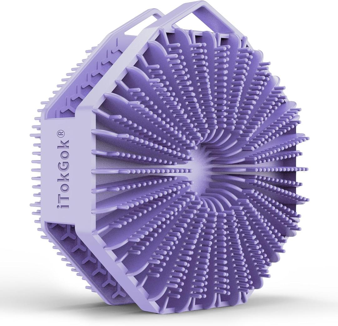 iTokGoK Premium Silver-Infused 2 in 1 Silicone Body Scrubber, Double-Sided Design Body Brush Silicone Body Scrubber Exfoliating Body Brushes for All Skin for Showering, Lathers Well - Lavender