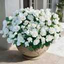 16 Bundles Artificial Roses for Front Door Outdoor Decor, Realistic Fake Silk Bouquets Flowers Faux UV Resistant Real Looking Rose Plants for Garden Balcony Farmhouse Home Spring Summer Decor (White)