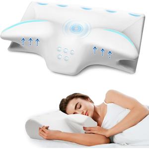 Cervical Pillow for Neck Pain Relief, Cooling Contour Memory Foam Pillows Support Odorless Ergonomic Neck Pillow Adjustable Orthopedic Bed Pillow for Side Back Stomach Sleeper with Pillowcase White (Queen)