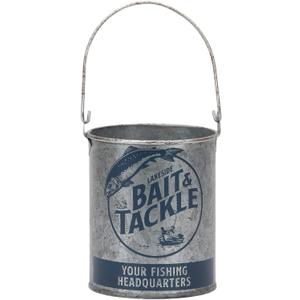 Open Road Brands Lakeside Bait and Tackle Metal Bucket - Decorative Fishing Pail for Pencils, TV Remotes or Tools