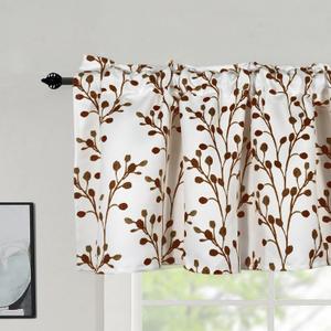Brown Printed Valances for Windows - Tree Branch Leaf Room Darkening Short Curtain Valances for Kitchen/Bedroom/Living Room/Bathroom/Farmhouse/Laundry/Cafe with Rod Pocket 1 Panel 52x18 Inches Long