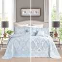 chiinvent Oversized King Bedspreads 120x120 Extra Wide Coverlet Sets, 5 Piece Double-Sided Damask Jacquard Large Quilts, Lightweight and Reversible, King/Cal King, Light Blue (King/Cal King(120"x120"), Light Blue)
