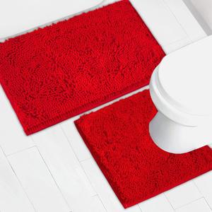 AINAHYVA Bathroom Rugs Chenille Bath mat 2 Piece Set, Super Absorbent, Strong PVC Non Slip Backing, Bath mats for Bathroom, Plush Shaggy, Thick, Machine Washable, Bathtub, Toilet.(Red)