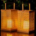 Solution4Patio 2 Pack PE Rattan Battery Operated Lantern with Handle, Waterproof, Candle-Shaped Bulb, Decorated for Indoor & Outdoor, Garden, Yard, Patio #N518A01