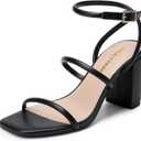 DREAM PAIRS Women Heels Chunky Square Open Toe Strappy Ankle Strap Block High Heeled Sandals for Dressy Wedding Comfortable Shoes (10, Black)