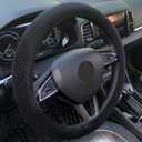 Fluffy Steering Wheel Cover, Short Plush Auto Accessories for Men and Women with Inner Ring Universal 15 Inch (Black)