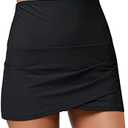 GRAPENT Women's High Waist Tulip Hem Shirring Swim Skirt Swimsuit Bikini Bottom L