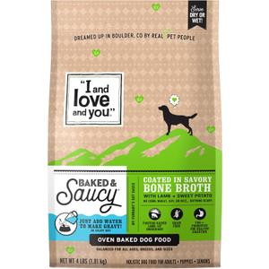 I AND LOVE AND YOU Baked and Saucy Dry Dog Food - Lamb + Sweet Potato - Prebiotic + Probiotic, Real Meat, Grain Free, No Fillers, 4lb Bag (EXP 08/11/26)