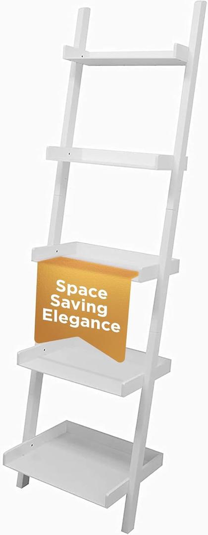 Kiera Grace Providence Hadfield 5 Tier Ladder Shelf, Leaning Bookshelf Storage Rack for Home, Office, 18" x 67", White