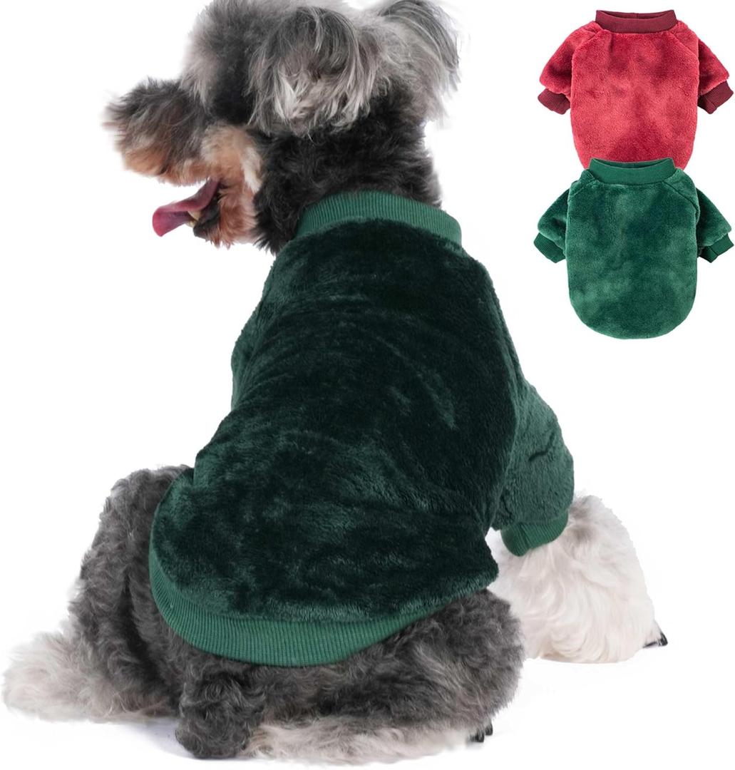 Dog Sweater | 2-Pack Clothes Jackets XXS - XXL for Small Dog Breed (Male & Girl), Super Soft Winter Coats Sweaters for Dogs and Cats, Pet Apparel Outfits (red, Dark Green, Large)