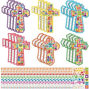 24 Sets Cross Mosaic Sticker Scenes Religious Cross Crafts Kits DIY Christian Sticker Scenes Vbs Art for Religious Gifts Church Christian Party Supplies