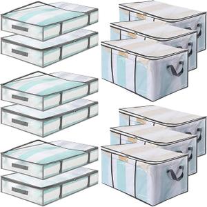 SATINIOR 80L 12 Pack Clear Large Storage Bags 6 Under Bed Storage Containers and 6 Clothes Containers for Organizing Closet Collapsible Foldable Organizer Blanket Clothes Bins with Zipper for Bedroom