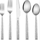E-far Hammered Dinner Spoons Set of 12, 7.9 Inch Stainless Steel Soup Spoons Tablespoons for Home, Kitchen or Restaurant, Non-toxic & Mirror Polished, Squared Edge & Dishwasher Safe