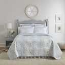 Laura Ashley - Queen Quilt Set, Cotton Reversible Bedding with Matching Shams, Bedroom Decor Ideal for All Seasons (Kenna Blue, Queen)