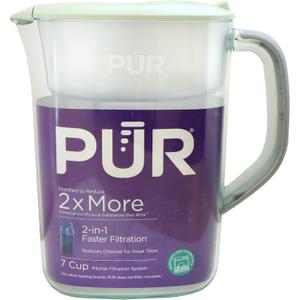 PUR 7-Cup Water Pitcher, 1 Genuine Filter, Cleaner, Great-tasting Water, Dishwasher Safe, Powerful, Faster Filtration, LockFit Cap Design - Lime