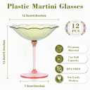 12 Pcs Plastic Martini Glasses 7oz Flower Disposable Cocktail Coupe Glasses Pink and Green Martini Cup Vintage Detachable Dessert Parfait Glassware for Wedding Birthday Bachelorette Party